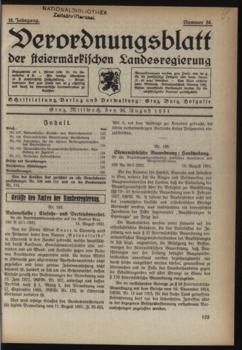 Verordnungsblatt der steiermärkischen Landesregierung 19310826 Seite: 1