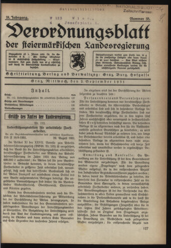 Verordnungsblatt der steiermärkischen Landesregierung 19310902 Seite: 1