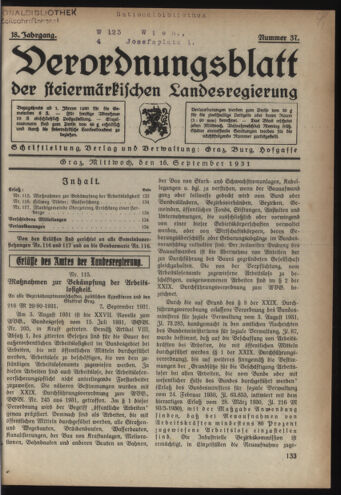 Verordnungsblatt der steiermärkischen Landesregierung 19310916 Seite: 1