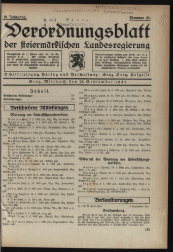 Verordnungsblatt der steiermärkischen Landesregierung 19310923 Seite: 1