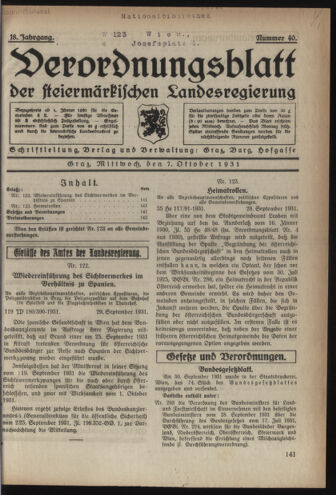 Verordnungsblatt der steiermärkischen Landesregierung 19311007 Seite: 1