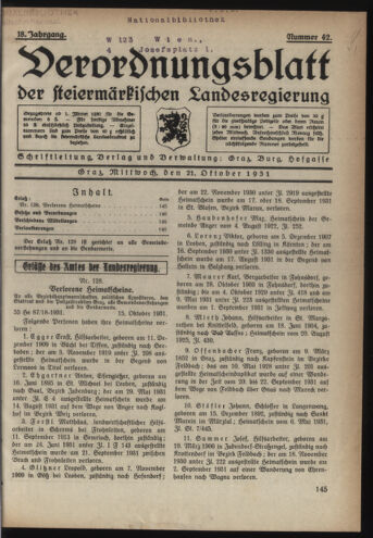 Verordnungsblatt der steiermärkischen Landesregierung 19311021 Seite: 1