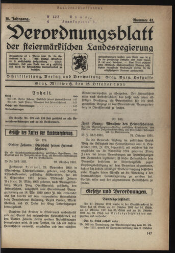 Verordnungsblatt der steiermärkischen Landesregierung 19311028 Seite: 1