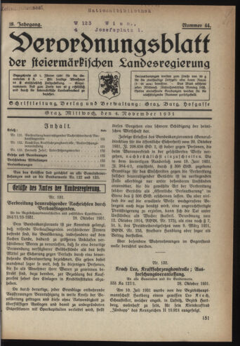 Verordnungsblatt der steiermärkischen Landesregierung 19311104 Seite: 1