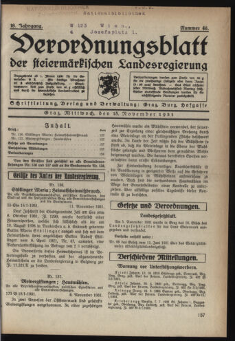 Verordnungsblatt der steiermärkischen Landesregierung 19311118 Seite: 1