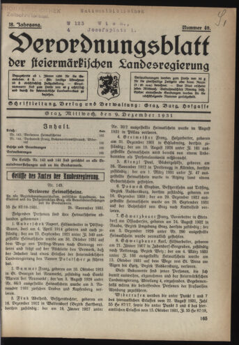 Verordnungsblatt der steiermärkischen Landesregierung 19311209 Seite: 1