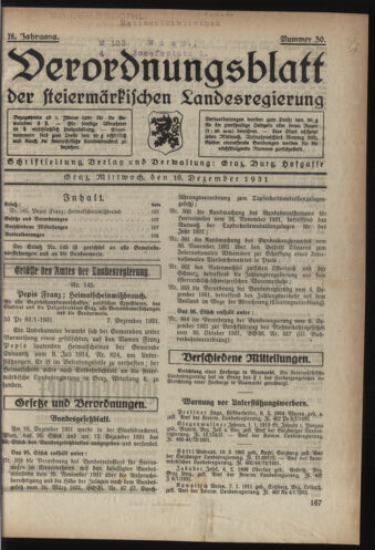 Verordnungsblatt der steiermärkischen Landesregierung 19311216 Seite: 1