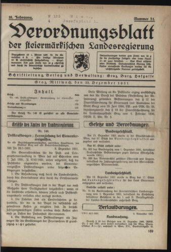 Verordnungsblatt der steiermärkischen Landesregierung 19311223 Seite: 1