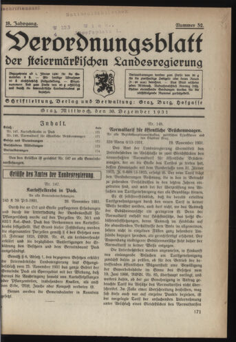 Verordnungsblatt der steiermärkischen Landesregierung 19311230 Seite: 1