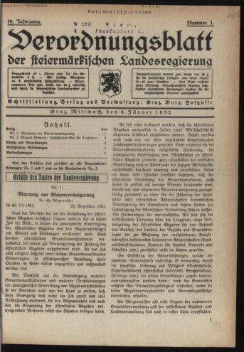 Verordnungsblatt der steiermärkischen Landesregierung 19320106 Seite: 1