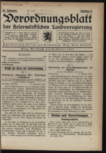 Verordnungsblatt der steiermärkischen Landesregierung 19320120 Seite: 1