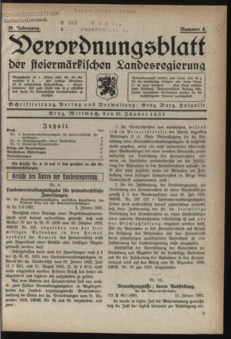 Verordnungsblatt der steiermärkischen Landesregierung 19320127 Seite: 1