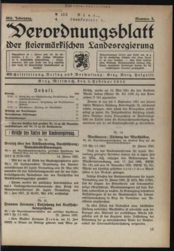 Verordnungsblatt der steiermärkischen Landesregierung 19320203 Seite: 1