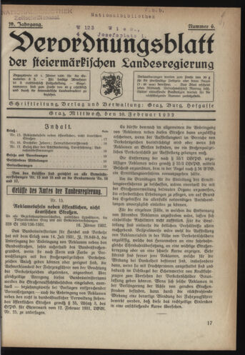 Verordnungsblatt der steiermärkischen Landesregierung 19320210 Seite: 1