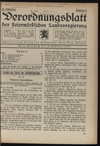 Verordnungsblatt der steiermärkischen Landesregierung 19320217 Seite: 1