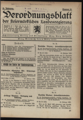 Verordnungsblatt der steiermärkischen Landesregierung 19320309 Seite: 1