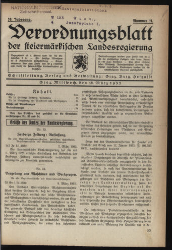 Verordnungsblatt der steiermärkischen Landesregierung 19320316 Seite: 1