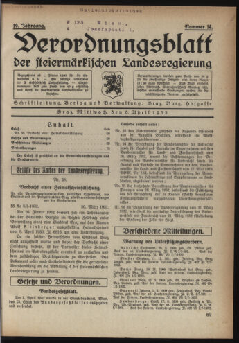 Verordnungsblatt der steiermärkischen Landesregierung 19320406 Seite: 1