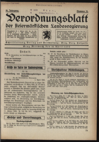 Verordnungsblatt der steiermärkischen Landesregierung 19320413 Seite: 1