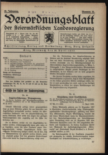 Verordnungsblatt der steiermärkischen Landesregierung 19320420 Seite: 1