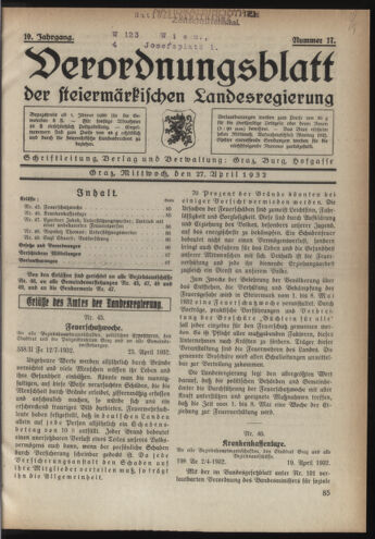 Verordnungsblatt der steiermärkischen Landesregierung 19320427 Seite: 1