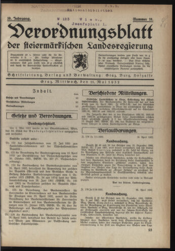 Verordnungsblatt der steiermärkischen Landesregierung 19320511 Seite: 1