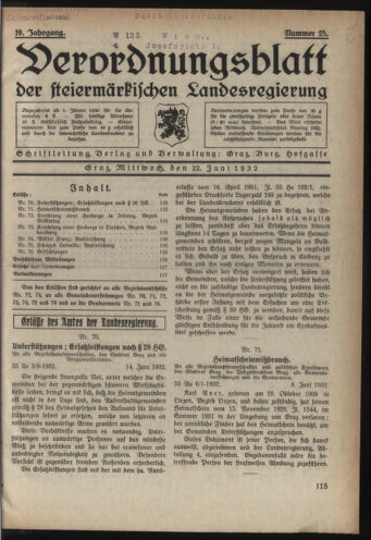 Verordnungsblatt der steiermärkischen Landesregierung 19320622 Seite: 1