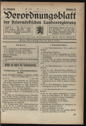 Verordnungsblatt der steiermärkischen Landesregierung 19320720 Seite: 1