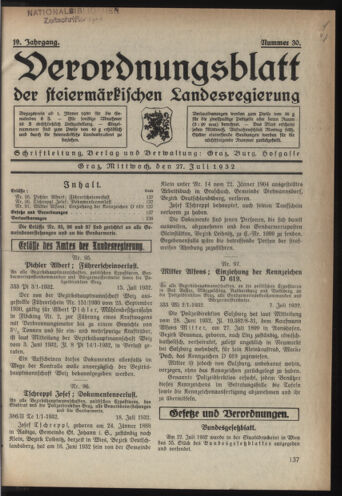 Verordnungsblatt der steiermärkischen Landesregierung 19320727 Seite: 1