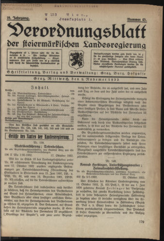 Verordnungsblatt der steiermärkischen Landesregierung 19321109 Seite: 1