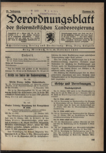 Verordnungsblatt der steiermärkischen Landesregierung 19321116 Seite: 1