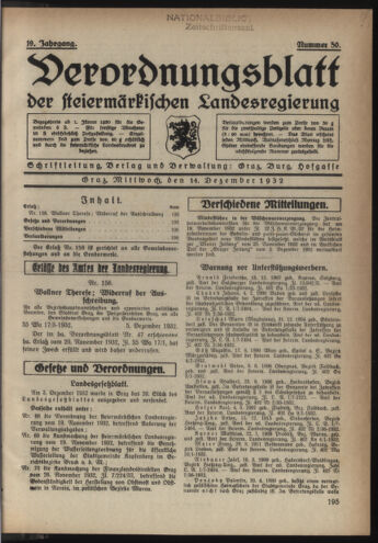 Verordnungsblatt der steiermärkischen Landesregierung 19321214 Seite: 1