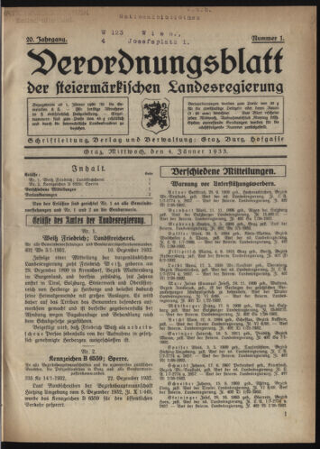 Verordnungsblatt der steiermärkischen Landesregierung 19330104 Seite: 1