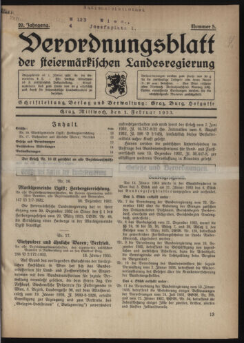 Verordnungsblatt der steiermärkischen Landesregierung 19330201 Seite: 1