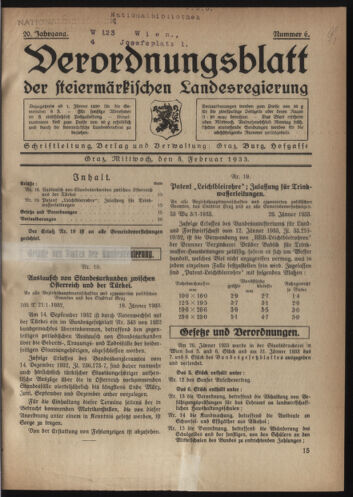 Verordnungsblatt der steiermärkischen Landesregierung 19330208 Seite: 1