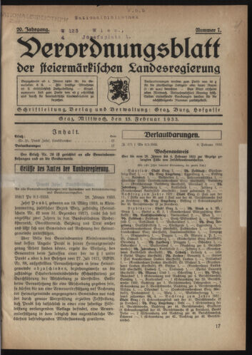 Verordnungsblatt der steiermärkischen Landesregierung 19330215 Seite: 1