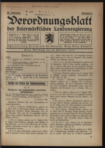 Verordnungsblatt der steiermärkischen Landesregierung 19330222 Seite: 1