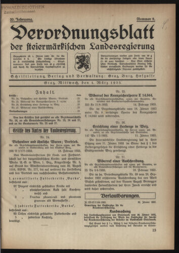 Verordnungsblatt der steiermärkischen Landesregierung 19330301 Seite: 1