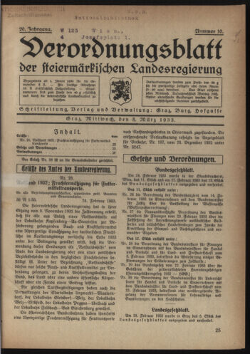 Verordnungsblatt der steiermärkischen Landesregierung 19330308 Seite: 1