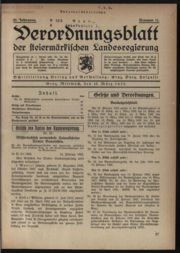 Verordnungsblatt der steiermärkischen Landesregierung 19330315 Seite: 1