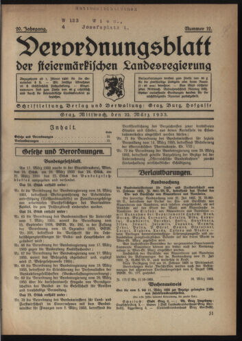 Verordnungsblatt der steiermärkischen Landesregierung 19330322 Seite: 1