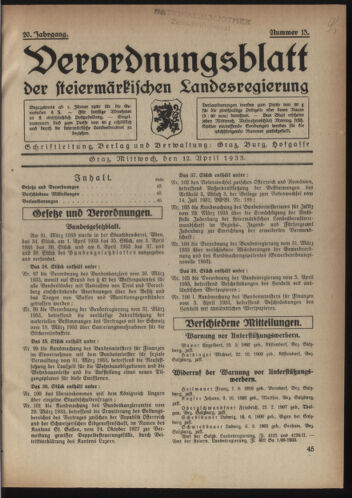 Verordnungsblatt der steiermärkischen Landesregierung 19330412 Seite: 1