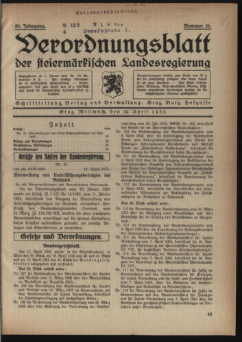 Verordnungsblatt der steiermärkischen Landesregierung 19330419 Seite: 1