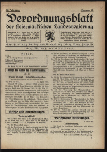 Verordnungsblatt der steiermärkischen Landesregierung 19330426 Seite: 1