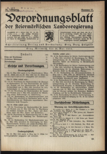 Verordnungsblatt der steiermärkischen Landesregierung 19330524 Seite: 1