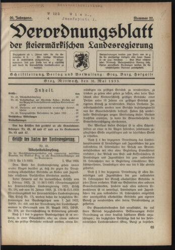 Verordnungsblatt der steiermärkischen Landesregierung 19330531 Seite: 1