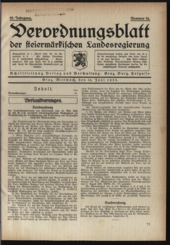 Verordnungsblatt der steiermärkischen Landesregierung 19330614 Seite: 1