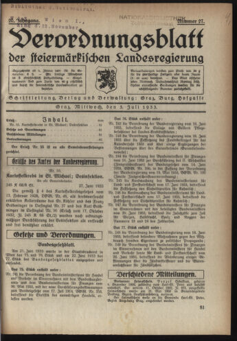 Verordnungsblatt der steiermärkischen Landesregierung 19330705 Seite: 1