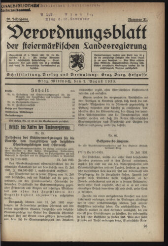 Verordnungsblatt der steiermärkischen Landesregierung 19330802 Seite: 1