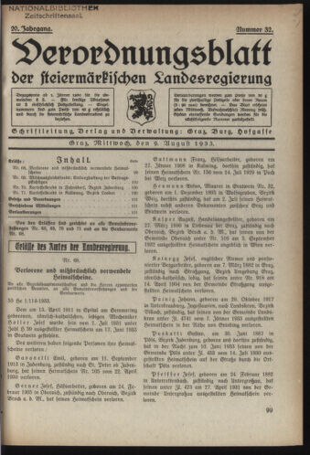 Verordnungsblatt der steiermärkischen Landesregierung 19330809 Seite: 1